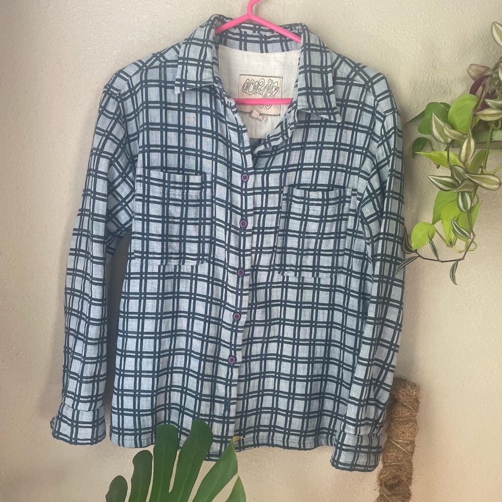 XXS Ace&Jig light/dark blue linen button up